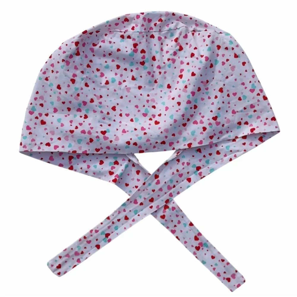 Euro Scrub Hat - White/Heart Print